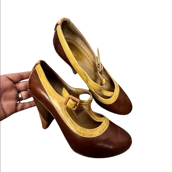 VTG Y2K FOSSIL 7 Retro Chunky Heels Pointed Toe Genuine Leather Academia preppy - Picture 2 of 7